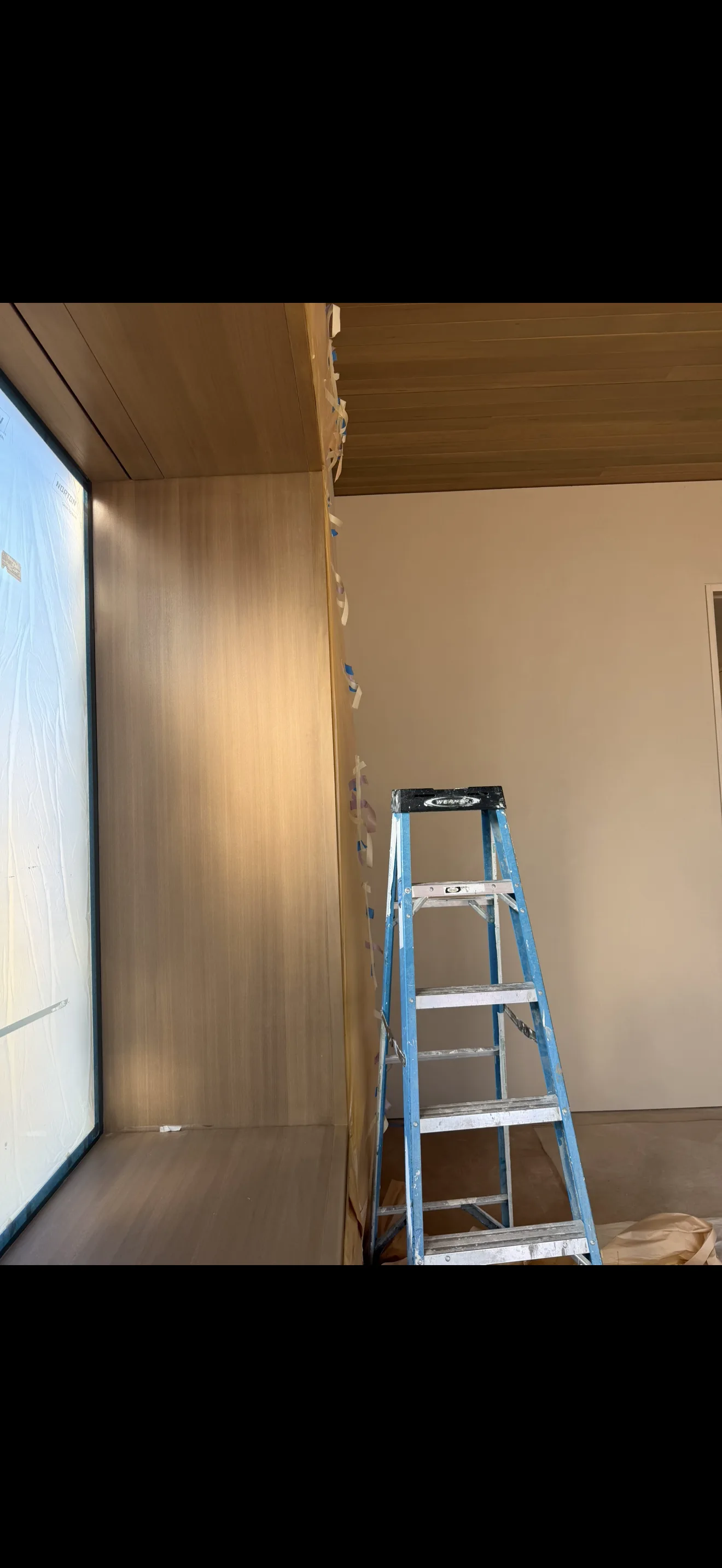 Wood wall and ceiling surfaces during preparation
